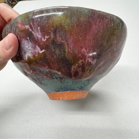 Handmade Pottery Bowl Decorative Purple Teal Swirl - Picture 1 of 9